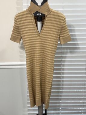 Michael Kors Tan Striped Midi Knit Dress